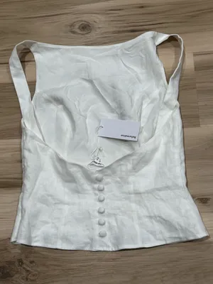 NEW Reformation Marleigh Linen White Top Women’s 4 thumbnail 5
