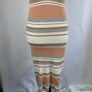 Striped Ribbed Knit Midi Dress‎ Spaghetti Strap V Neck Bodycon Womens Small thumbnail 3