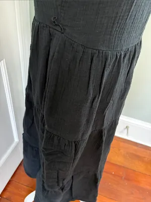 J. Crew Factory Black Sleeveless Tiered Midi Dress Gauzy Cotton Size 8 thumbnail 3