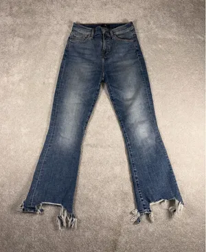 7 For All‎ Mankind Jeans Womens 26 Blue High Waist Slim Kick Destroyed Raw Hem thumbnail 1