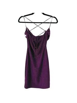 Lush Purple Metallic Bodycon Dress Size XS NWT Cowl Neck Strappy Y2K Night Luxe thumbnail 4