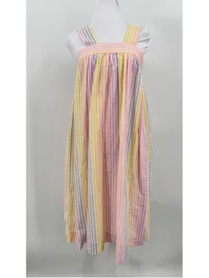 Seersucker Dress Handmade Pastel Rainbow Pleated Size Small Twee Summer Colorful thumbnail 4