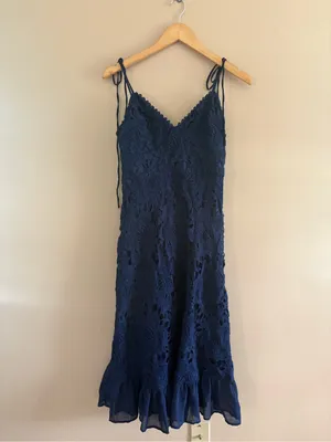 Lulus Compelling Sweetness Navy Blue Lace Tie-Strap Midi Dress Size Small Formal thumbnail 5