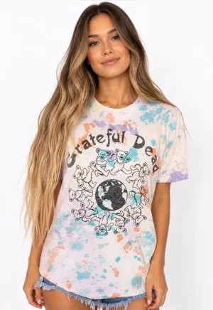 Junk Food Grateful Dead Dancing Bears Earth Tie Dye Graphic Tee XS 100% Cotton thumbnail 1