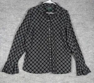 Lauren Ralph Lauren Size-1X Women's Shirt Long Sleeve Collared Top Black Plaid thumbnail 1
