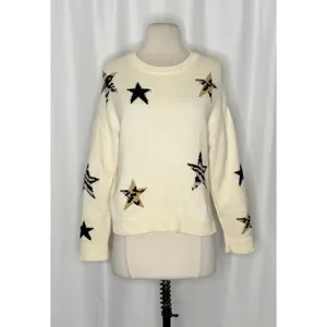 RAILS Perci Animal Star Sweater Ivory Black Camel Cotton Blend Knit X-Small thumbnail 2