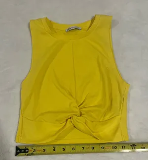 Zara Vibrant Yellow Twist Front Cropped Tank Top - Medium thumbnail 1