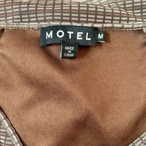 Motel Rocks 🔥5/$25 sale🔥 Brown and Neutral Plaid Pattern with Cutouts and Sheer Sleeve thumbnail 9