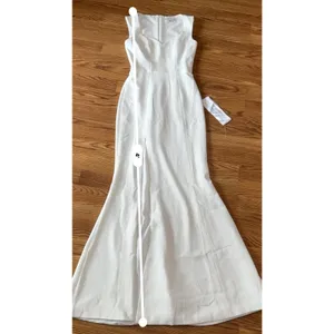 Dress The Population Sandra White Crepe Plunge Trumpet Bridal Gown XXS thumbnail 3