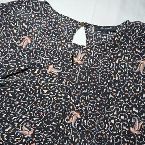 Madewell 100% Silk Blouse Large Black Floral Peasant Cottagecore Ruffle Sleeve thumbnail 2