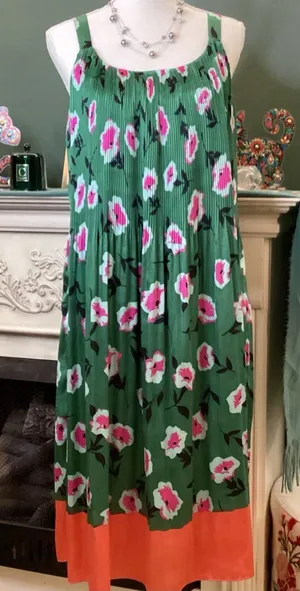 Anthropologie Green Dress with‎ Pink Floral Detail thumbnail 1