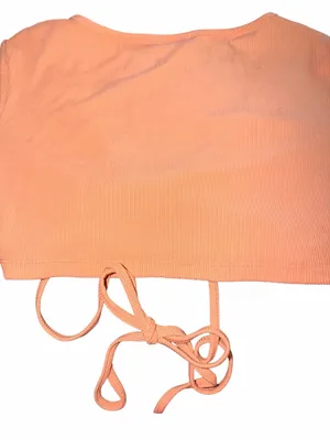 White Fox Boutique “My Mind’s Set” Ribbed Tie-Front Crop Top – Peach / Apricot thumbnail 6