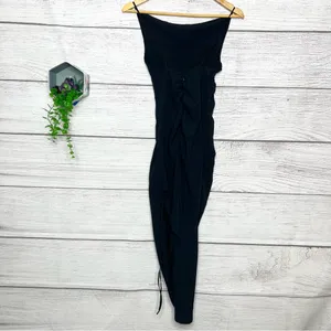 Abercrombie & Fitch Black Asymmetrical Bodycon Ruched Midi Dress Size XXS thumbnail 10