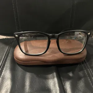 Black Square Glasses with Brown Case. Clear lens ready to wear. thumbnail 3