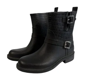 Sam Edelman Keigan Womens 8‎ Black Buckle Rubber Croc Embossed Rain Boots thumbnail 1