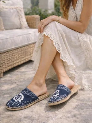 Johnny Was Navy Floral Espadrille Mules thumbnail 2