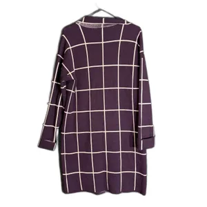 Nine West Womens Size Medium Burgundy Windowpane Plaid Long Cardigan Sweater thumbnail 3
