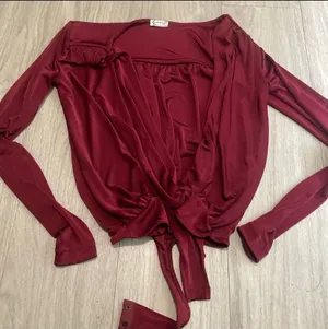 Free People Wine Red Long Sleeve Tie-Front Top thumbnail 1
