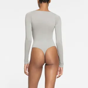 Skims Essential Long Sleeve Scoop Neck Bodysuit, Limited Editionlight Grey,S,$78 thumbnail 4