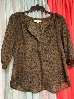 Loft Leopard print  green/black blouse - medium thumbnail 1