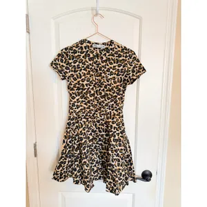 Zara Mini Dress Womens XS‎ Brown Leopard Print Button Front Cotton Short Sleeve thumbnail 2