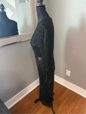 Mac Duggal Fully Beaded Whimsygoth MIDI Cocktail Sheath Dress Black 8. thumbnail 3