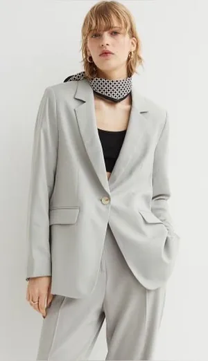 H&M Blazer‎ Oversized Gray One Button Business Casual Jacket XS thumbnail 1