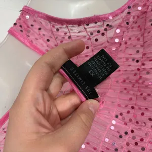 Vintage Y2K The Limited Pink Sequin Sheer Smocked Mesh Fitted Tank Top Clubbing thumbnail 2