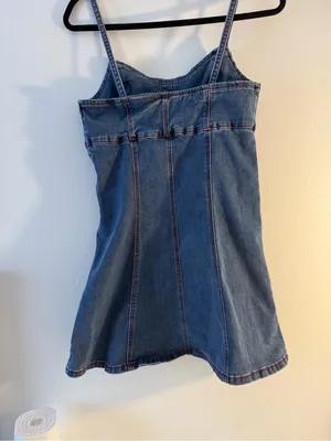Denim Mini Dress with Red Heart Buttons Blue Size M thumbnail 5