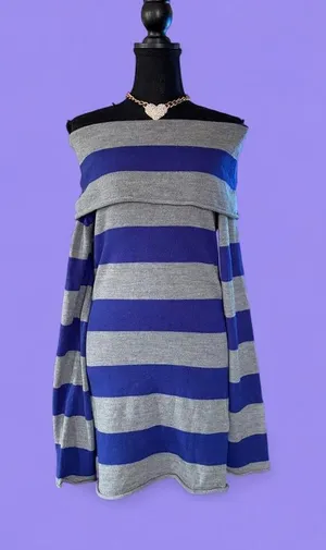 Vintage Y2K Grane McBling Blue Gray Striped Top size XL 💙 thumbnail 1