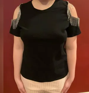 Cold Shoulder Finge Top Black Size L thumbnail 2