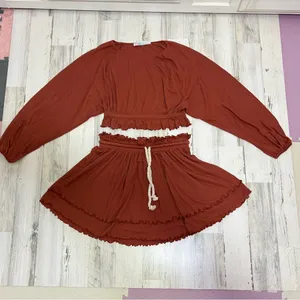 Free People Beach 2 Piece Lounge Set Small Terracotta Ribbed Crop Top Mini Skirt thumbnail 2