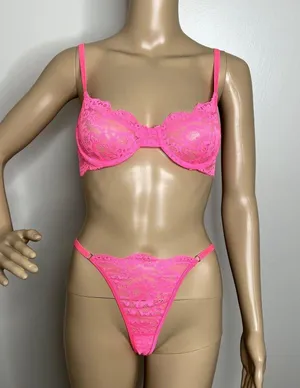 Yandy Pink Lace Two Piece Bra Panty Set thumbnail 1