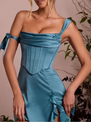 Oh Polly! Off Shoulder Corset Mini Dress in Teal Size 0 NWT thumbnail 3