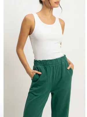 NEW Double Zero Pine Green 100% Cotton Wide Leg Flare Pants – Medium thumbnail 6