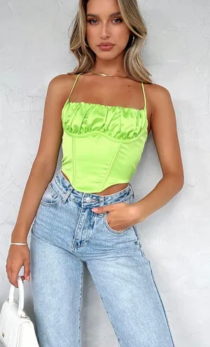 White Fox Corset Top - Lime Green thumbnail 1