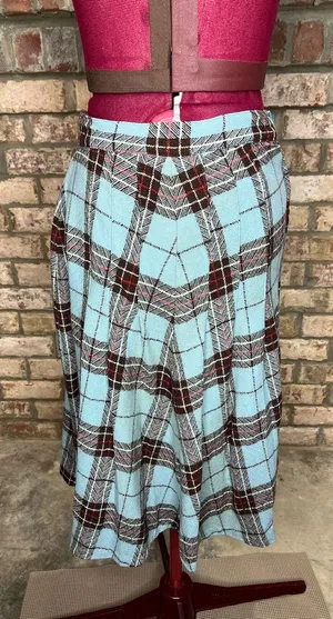 skirt plaid A-line blue brown red metal zipper 1950s thumbnail 1