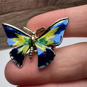 Butterfly Insect Blue Yellow Green Enamel Brooch Pin Gold Tone Set Of 2 thumbnail 8
