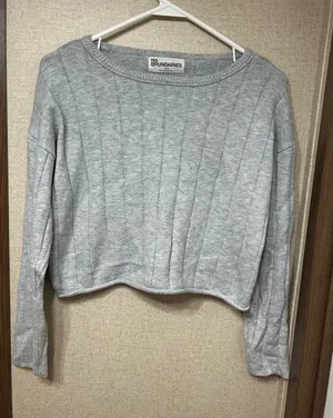 No Boundaries Gray Ribbed Cropped Sweater Top thumbnail 1