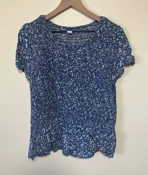 💙Old Navy Blue Floral Peplum Ruffle Blouse thumbnail 1
