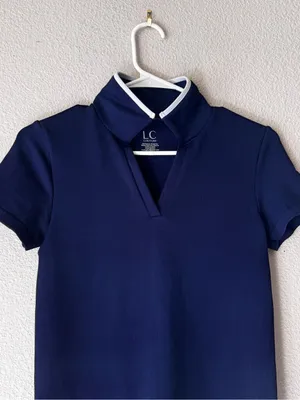 Navy Short-Sleeve Polo Top with Contrast Trim thumbnail 3
