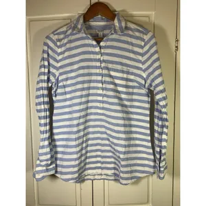 Old Navy Top Womens Medium Blue Striped Oxford‎ Popover Tunic Coastal Preppy thumbnail 3