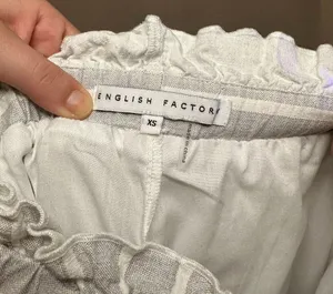 Gray Striped Ruffle Cropped Bell Bottom Linen Pants - XS thumbnail 11