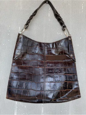 Vtg y2k Brighton Croc-Embossed Shoulder Bag tote - Dark Brown thumbnail 10
