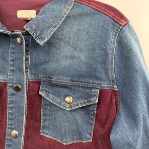 LOGO By Lori Goldstein Denim Corduroy Jacket S Burgundy Colorblock Boho Western thumbnail 2