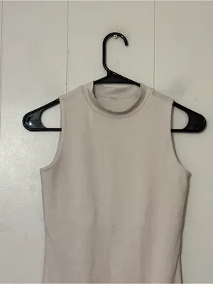Vuori Halo Mock DreamKnit Bodysuit Milkweed Heather Sleeveless Soft Athleisure thumbnail 3