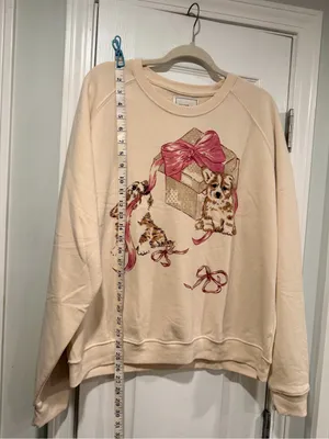 NWOT Maeve Anthropologie Size L Dog Gift Bow Graphic Sweatshirt Beige Gold thumbnail 9