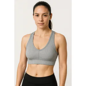 Alo Yoga Gray Rib Knit Sleeveless Cami Camisole Sports Bra Crop Tank Top Size S thumbnail 5