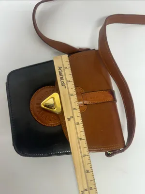 Vintage Moda Italiana Leather Brown Black Turnlock Crossbody Bag Handled Purse. thumbnail 6