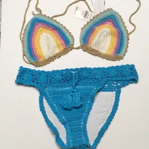 PILYQ Romance & blue crochet bikini set.M-top/L-bottom NWT thumbnail 8